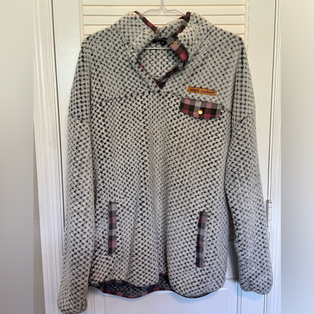 Simply Southern Gray Fleece with Plaid Accents